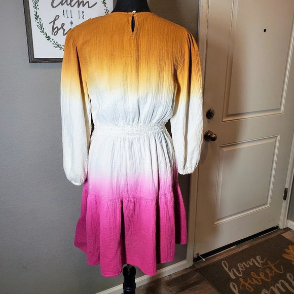 Universal Thread Women's 3/4 Sleeve Tie Dye Ombre Gauze Midi Dress Size Med - Picture 7 of 12